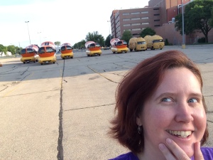 selfie with 5 wiener mobiles and 2 peanut trucks
